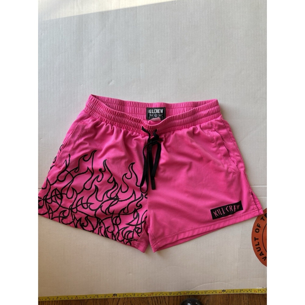 Kill Crew Pink Athletic Shorts with Black Flame Graphic